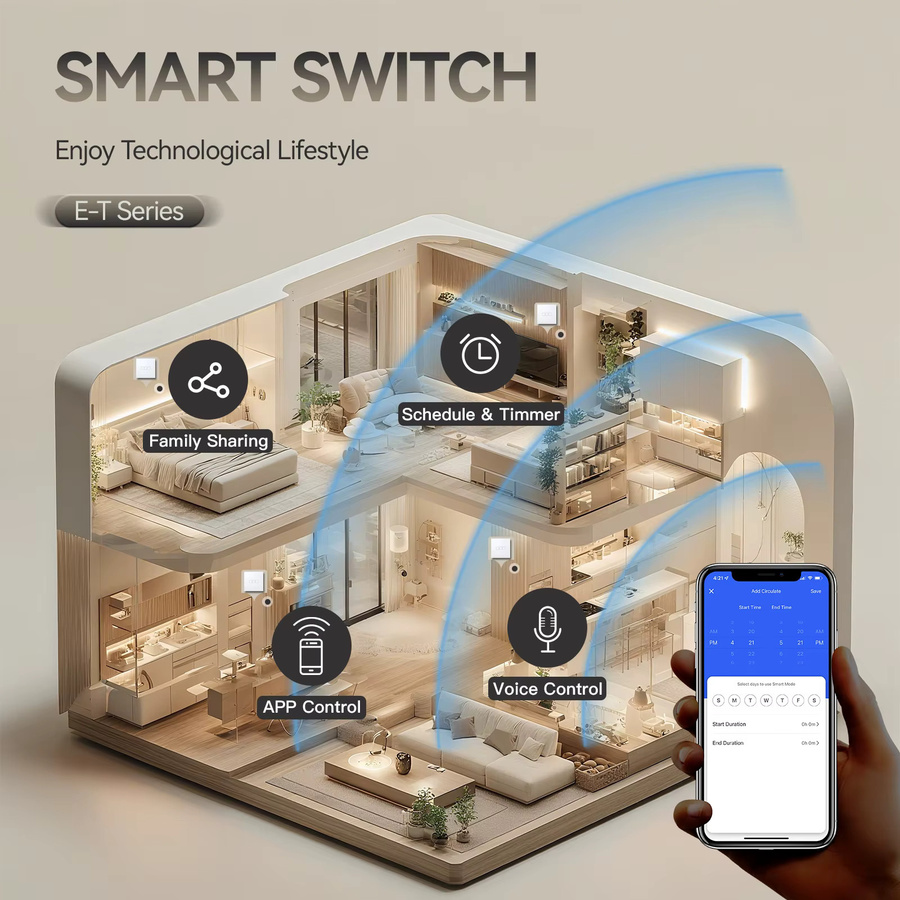 BSEED E-Serie WLAN-Touch-Schalter mit schwarzem Glaspanel, 2-fach Wandschalter für Tuya Smart Life und Alexa App-Steuerung, Gelbe Hintergrundbeleuchtung, 10A, 8er Pack - Bild 3