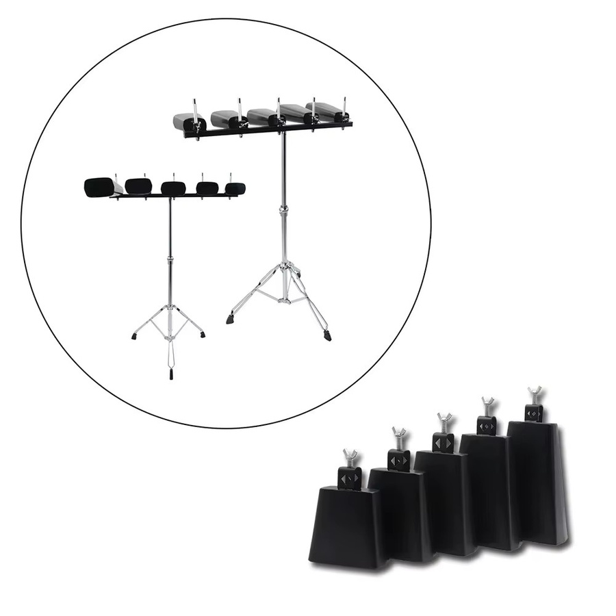 SLADE Kuhglocke aus Metall in Schwarz als Percussion Instrument Zubehör für Jazz und Trommeln inklusive Drumsticks - Bild 2