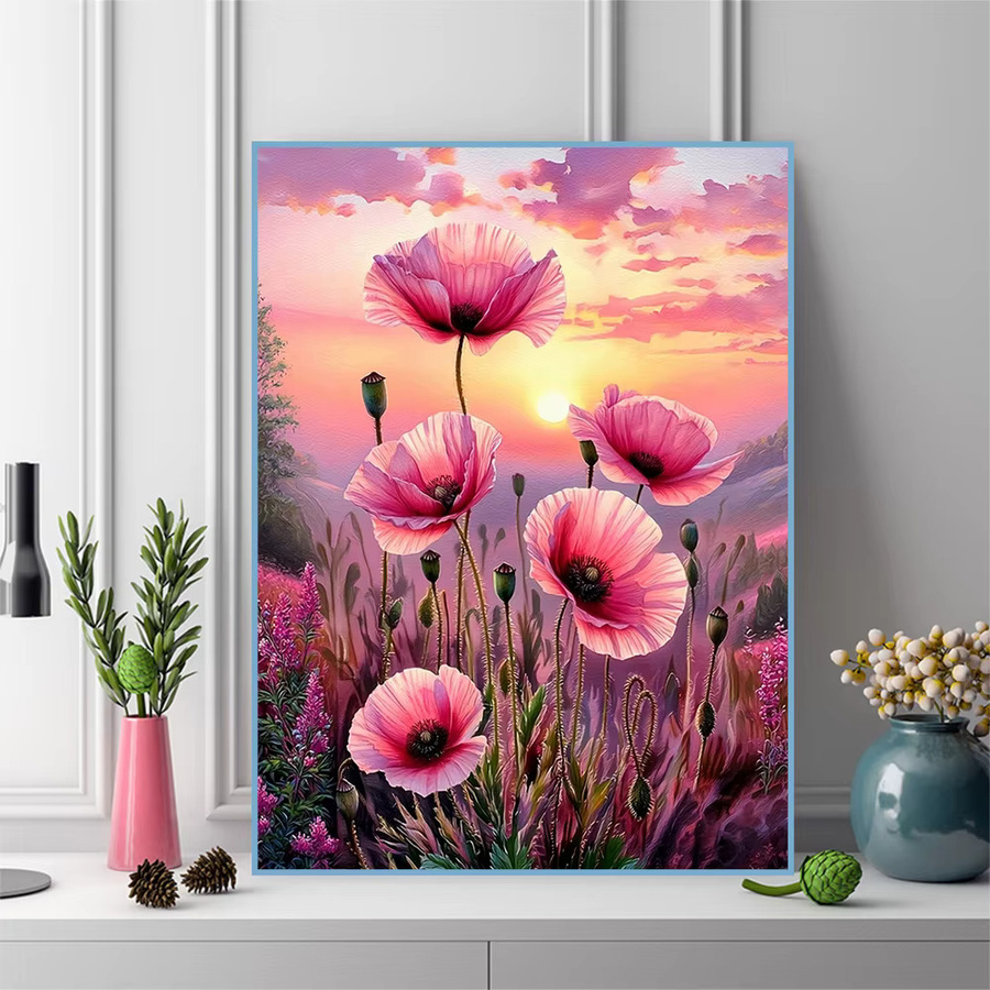 Evershine DIY Diamant-Mosaik Mohnblumen Stickerei Set mit bunten Rund-Strasssteinen für die Heimdekoration, B/H: 20 x 30 cm - Bild 3
