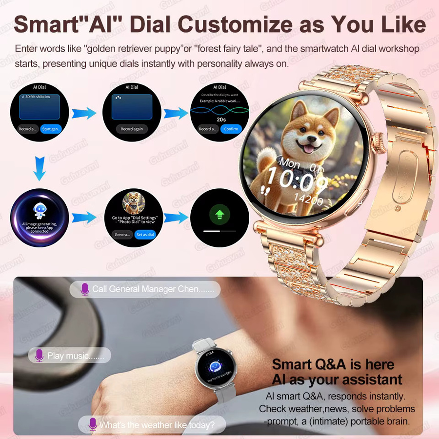 GUHUAVMI Smartwatch, Edelstahl, Silber, Diamantbesetzt, Damen - Bild 4