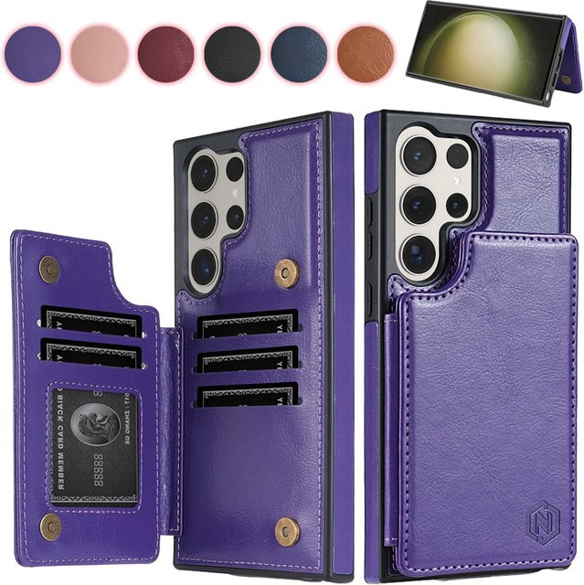 Leder-Brieftasche mit magnetischer Doppel-Schnalle und RFID-Schutz für Samsung Galaxy S25 FE S24 FE S23 Ultra S22 Plus S21 S20 in Lila - Bild 1