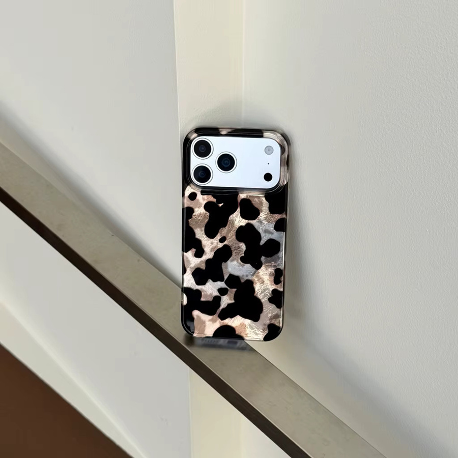 Luxus Handyhülle mit Gold-Leopardenmuster und Kuhleder-Textur in Schwarz für iPhone 17 16 15 Pro Max, stoßfest - Bild 3