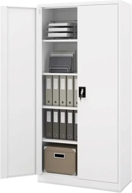 JAN NOWAK Aktenschrank aus Stahl mit Flügeltüren und Schloss, Weiß, H x B x T: 195 x 90 x 40 cm - Bild 1