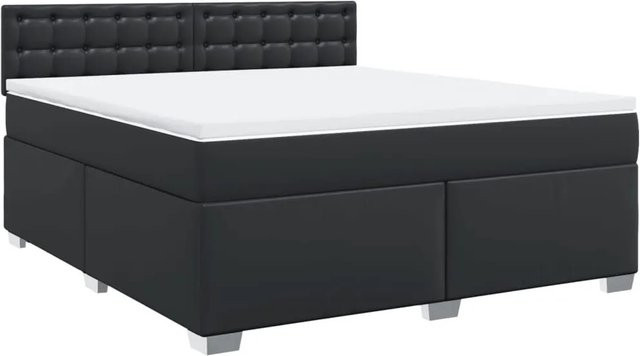 vidaXL Boxspringbett mit Matratze Schwarz aus Kunstleder mit USB-Ladeport und Unterbettbeleuchtung B/T: 180 x 200 cm - Bild 1