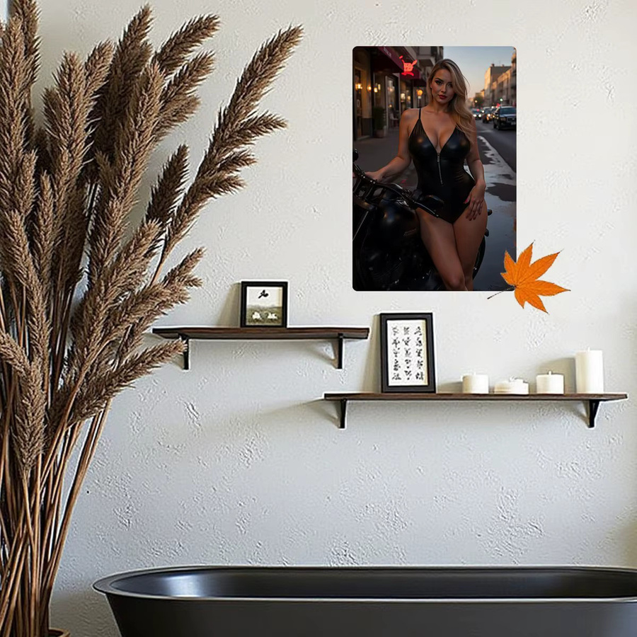 CIFBUY Retro-Motorrad Metallschild Wandkunst Schwarz-Gold mit Goldener Dame für Garage und Bar - Bild 5