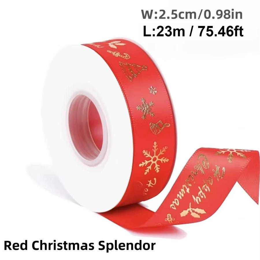 DUTRIEUX Weihnachtsband mit floralem Muster in Rot und Grün, 23 Meter Länge für Geschenktüten und Blumendekoration - Bild 2