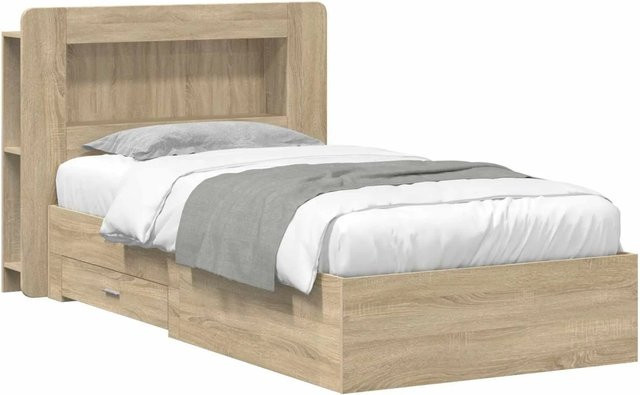 vidaXL Bettgestell mit Stauraum und Kopfteil-Schrank in Sonoma-Eiche, Farbe Braun, B/T/H: 90 x 190 cm - Bild 1