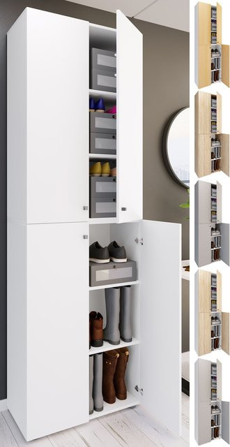 VCM Lona Schuhschrank aus Holz mit 6 Fächern und zwei Drehtüren, B/T/H: 70 x 40 x 220 cm - Bild 1