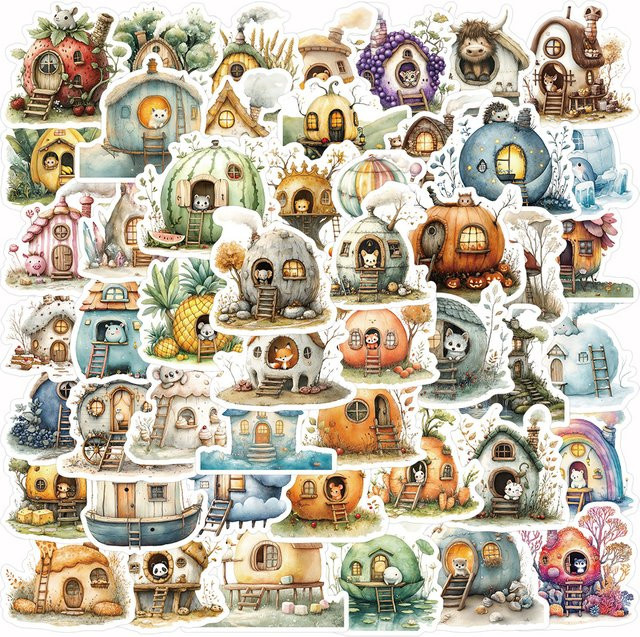 Charile Aquarell Tier Haus Cartoon Aufkleber, 10-teiliges Set, multicolour - Bild 1