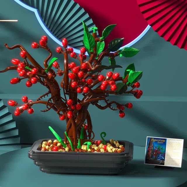AMAZINGBLOKS Hypericum Topf Bausteine Set mit 879 Teilen als Blumen Bonsai Modell für Desktop Dekoration und pädagogisches Spielzeug - Bild 1