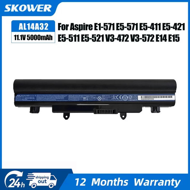 SKOWER AL14A32 Li-Ion Akku 5000mAh in Schwarz für Acer Aspire V3-472 V3-572 E14 E15 Touch E5-421 E5-521 E5-551 E5-572G Extensa 2509 EX2509 - Bild 1