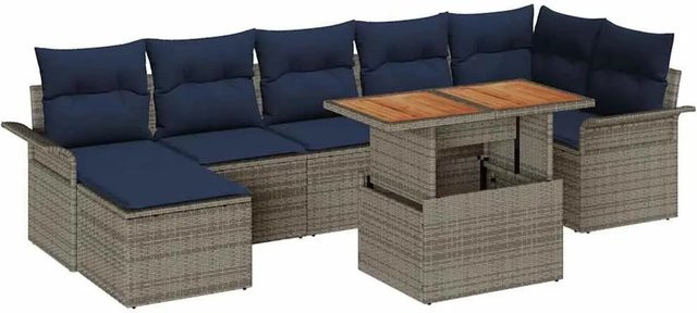 vidaXL Gartenmöbel-Set aus Poly-Rattan in Grau und Marineblau mit 8-teiligem Polster-Set und Tisch - Bild 1