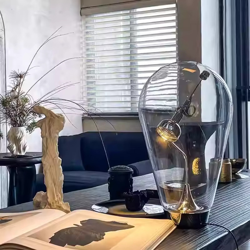 JIANKEXING Designer Schreibtischlampe aus Glas in Transparent mit Touch-Dimmung und warmweißem Licht für Büro und Schlafzimmer - Bild 3