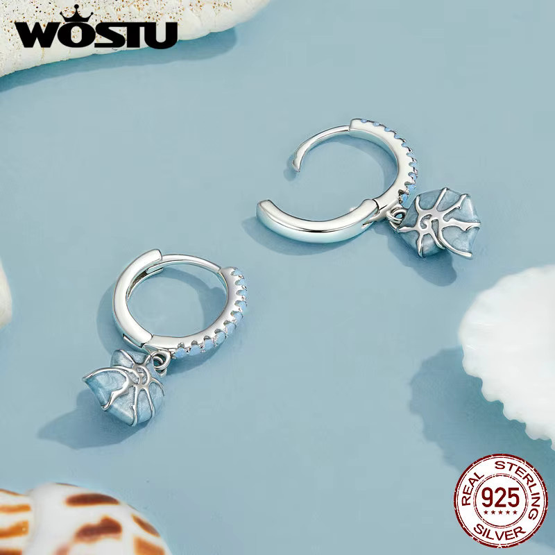 Wostu Creolen 925 Silber, blaue Muschel, Nano Opal Stein, Damen - Bild 2