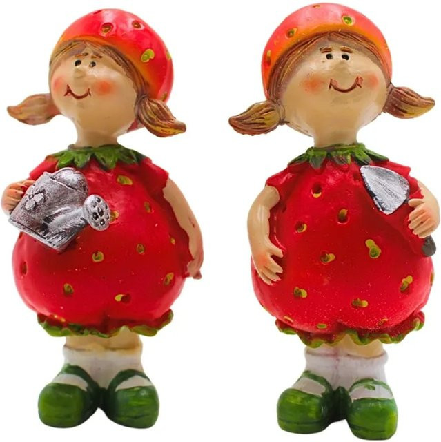 Dekohelden24 2er Set Erdbeerkinder aus Keramik in Rot, Dekofiguren für Garten und Tischdeko, H x B x T: 9 x 5 x 4 cm pro Figur - Bild 1