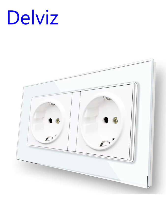 Delviz Wandsteckdose mit Doppelausgang aus weißem Kristallglas, EU-Standard 16A, AC 110 V ~ 250 V, B/H: 14,6 x 8,6 cm - Bild 1