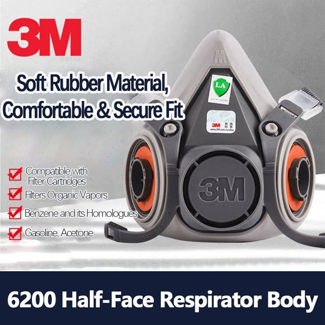 3M 6200 Halbmaske Atemschutzgerät in Grau zum Schutz vor Farbnebel, Staub, chemischen Nebeln und Pestiziden - Bild 1