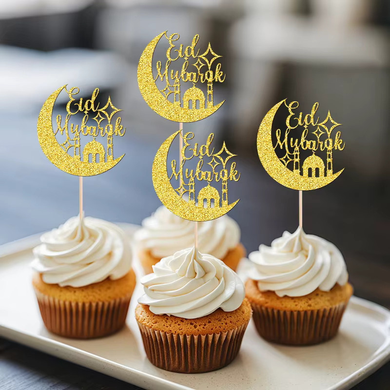 YOMDID 24 Stück Cupcake-Topper in Gold mit islamischen Motiven für Eid und muslimische Feierlichkeiten - Bild 3