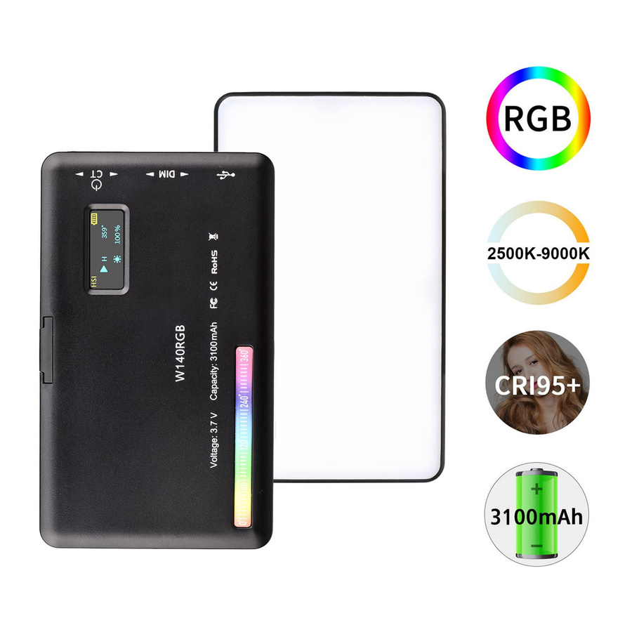 Andoer W140 RGB-LED-Videoleuchte in Schwarz, wiederaufladbares Fotografie-Fülllicht mit CRI95+, dimmbar, 2500K-9000K - Bild 2