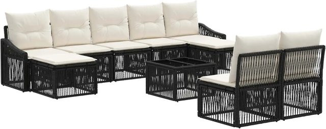 vidaXL Gartensofa-Set 10-teilig in Schwarz aus Poly-Rattan mit Polstern und Metallgestell für Garten, Terrasse und Balkon - Bild 1