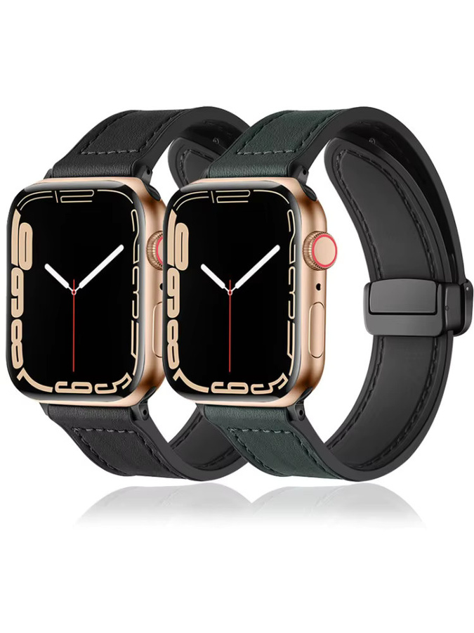DLIBAND Uhrenarmband Silikon, Leder, Schwarz - Bild 3