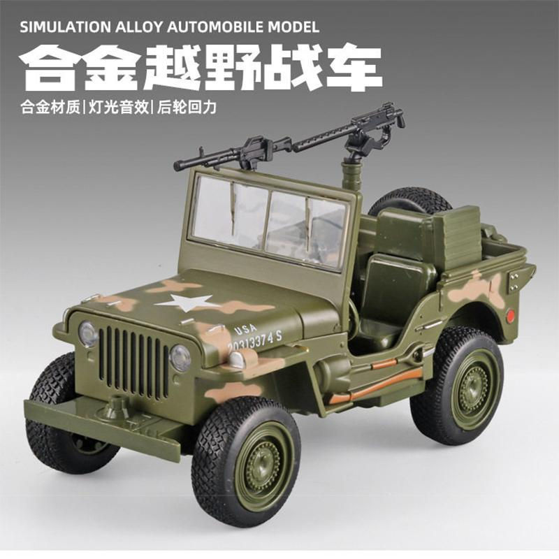 Discover Intime Willys GP Militär-Geländewagen Modellauto aus Metall in Grün Tarnfarbe, Maßstab 1:32 - Bild 5