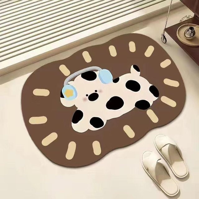 Rutschfeste Kieselgur Saugmatte mit Cartoon-Tierdesign für Badezimmer und Toilette, braun, B/T: 60 x 40 cm - Bild 1