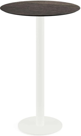 Feros Urban Stehtisch mit weißem Metallgestell und dunkelbrauner runder HPL-Platte, Höhe: 109,2 cm, Durchmesser: 70 cm
