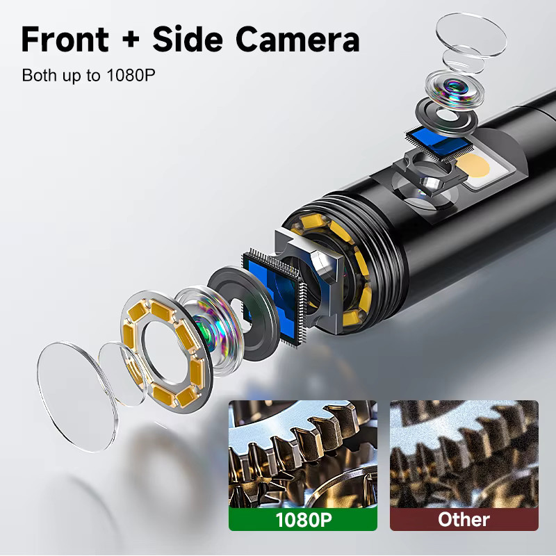ZYPUSON 3in1 Industrie-Endoskop mit Single und Dual Kamera, wasserdichtes Rohrinspektionsendoskop mit 8 LED und 8 mm Durchmesser für iOS und Android, Schwarz - Bild 2