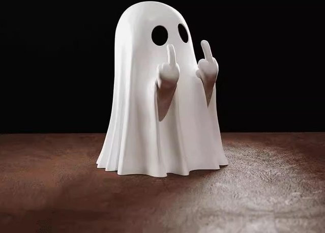 Binchi Geist Statue mit Mittelfinger als Halloween Deko aus Keramik in Weiß - Bild 1