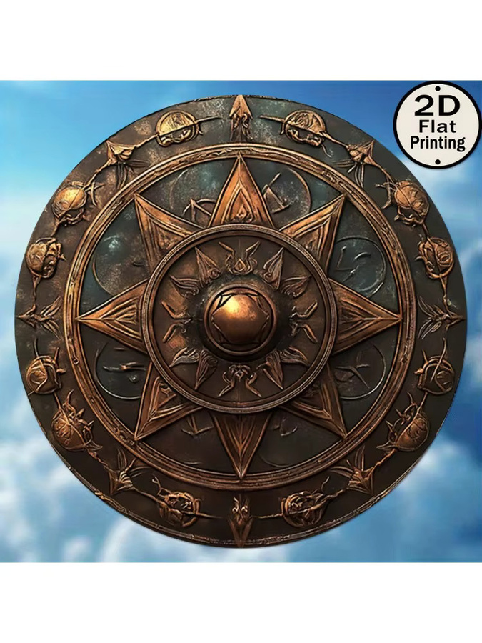 Potdemiel Mystic Shield Rundes Aluminiumschild im Vintage-Design mit geometrischem Muster, Durchmesser: 20,32 cm - Bild 5