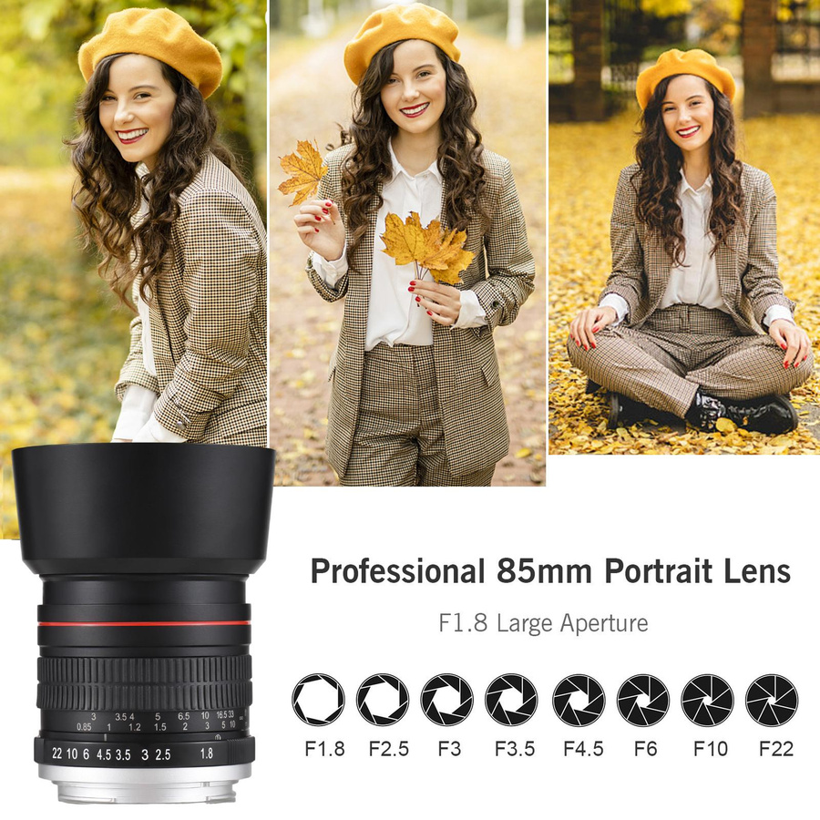 Andoer 85mm Kameraobjektiv mit manuellem Fokus, F1,8 Blende, EF-Mount für Canon, Schwarz - Bild 3