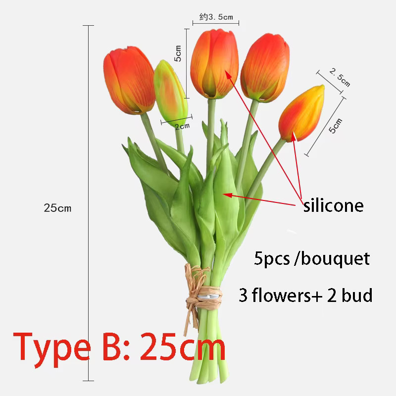 5er Set künstliche Tulpen von LaurelChow aus Silikon in Weiß, Real Touch Blumenstrauß für Hochzeit und Dekoration, Höhe: 40 cm - Bild 1