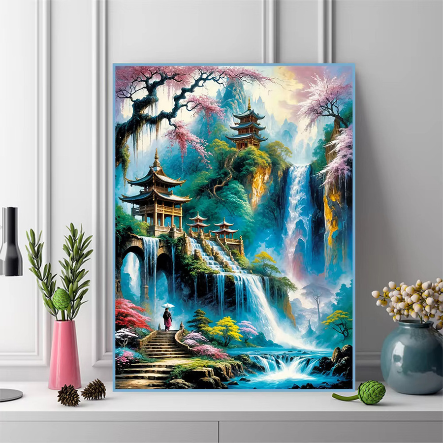 EverShine Diamant-Gemälde Wasserfall zum Selbermachen mit Strass-Stickerei in Landschaftsmotiv, Mehrfarbig, B/H: 30 x 30 cm - Bild 3