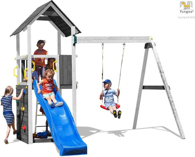 Fungoo Spielturm Carol 2 Klettergerüst mit Rutsche und Schaukel in Grau/Weiß - Bild 1