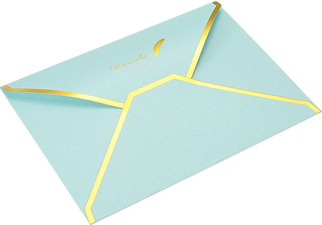 10 Stück Luxus Grußkartenumschläge mit V-Klappe und Goldrand für Hochzeiten, Farbe: Grün und Gold, B: 17,8 cm, H: 12,7 cm - Bild 1