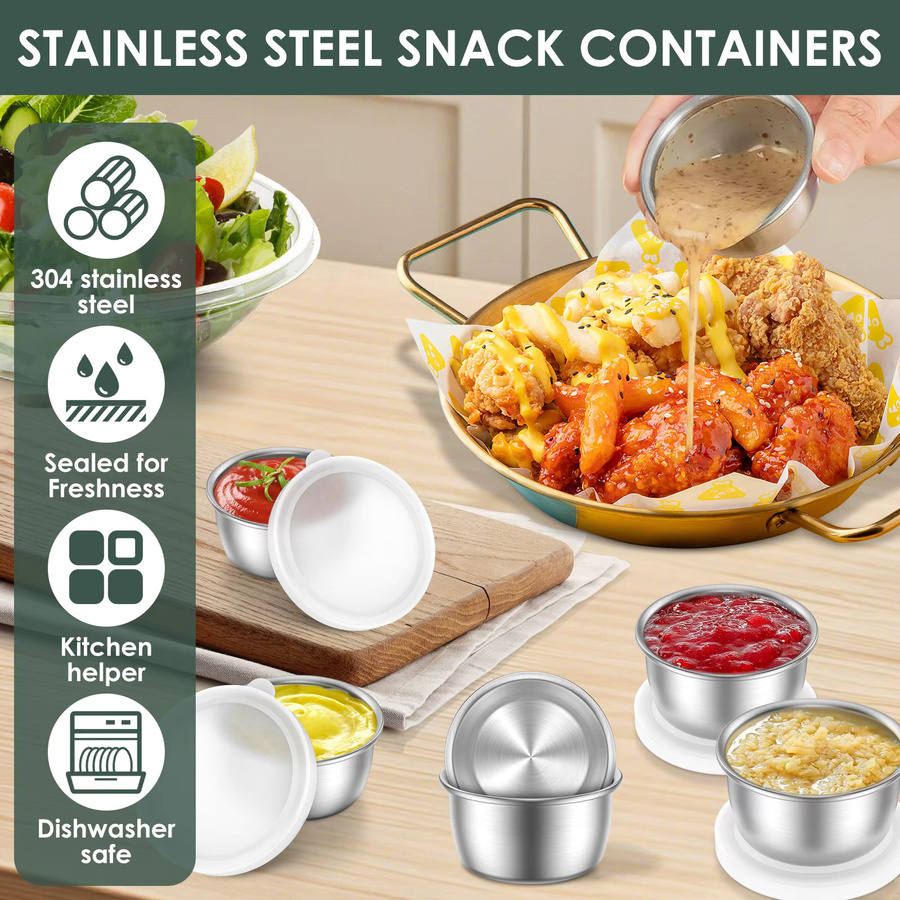 Willstar Saucenschälchen aus Edelstahl in Silber, Set mit 12 oder 6 Stück, Mini-Gewürschälchen für Dressing und Saucen, Füllmenge: 41 ml (1,4 Unzen) - Bild 3