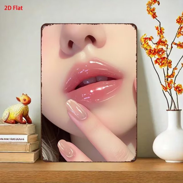 Hello Young Retro Wanddeko aus Metall in Pink mit Lippen- und Maniküre-Motiv - Bild 1