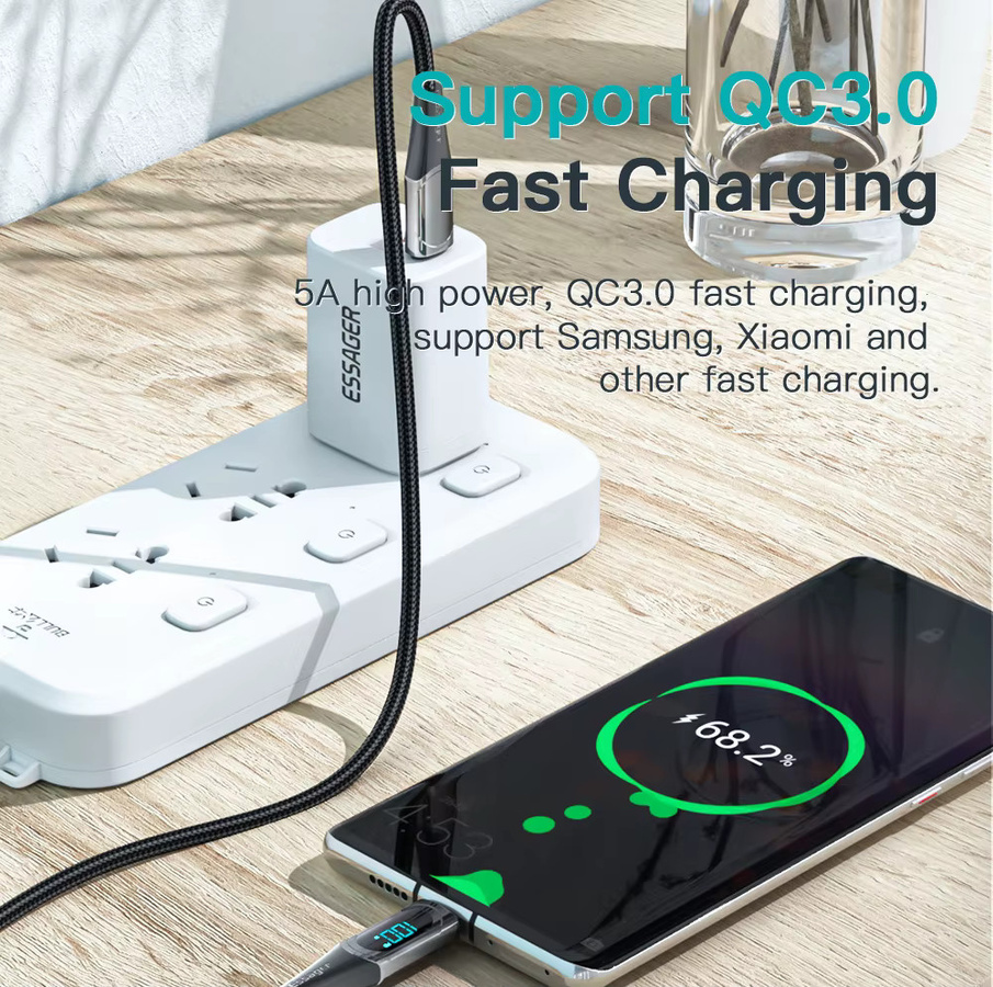 Essager USB Typ C auf USB C Kabel mit 100 W/5 A PD Schnellladung in Schwarz, Länge: 2 m - Bild 5