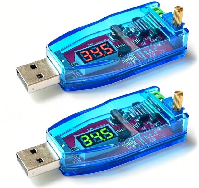 Einstellbares DC-DC Step-Up/Down Netzteilmodul mit USB-C Anschluss und Gehäuse, Boost-Buck-Wandler für 5V, 3,3V, 9V, 12V, 24V, Ausgang 1,0V-24V, in Rot oder Blau - Bild 1