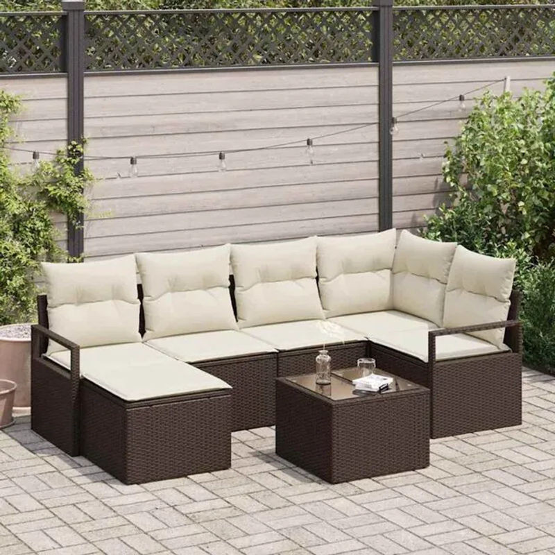 Modernes 7-teiliges Loungemöbel-Gartensofa-Set aus Polyrattan in Braun von vidaXL - Bild 1