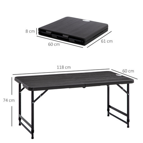 Outsunny Gartentisch klappbar aus Stahl und HDPE in Holzoptik, Farbe Schwarz oder Grau, B/T/H: 118 x 60 x 74 cm - Bild 9