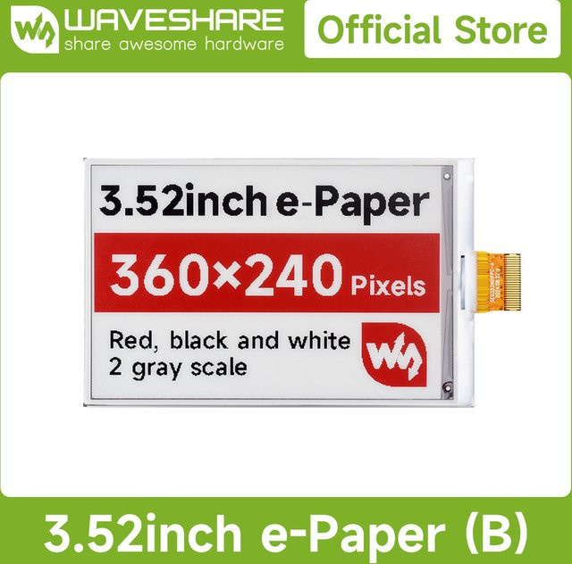 Waveshare 3,52 Zoll E-Paper-Display (B) E-Ink-Display in Rot/Schwarz/Weiß mit SPI für Raspberry Pi, Jetson-Serie und RDK X3 - Bild 1