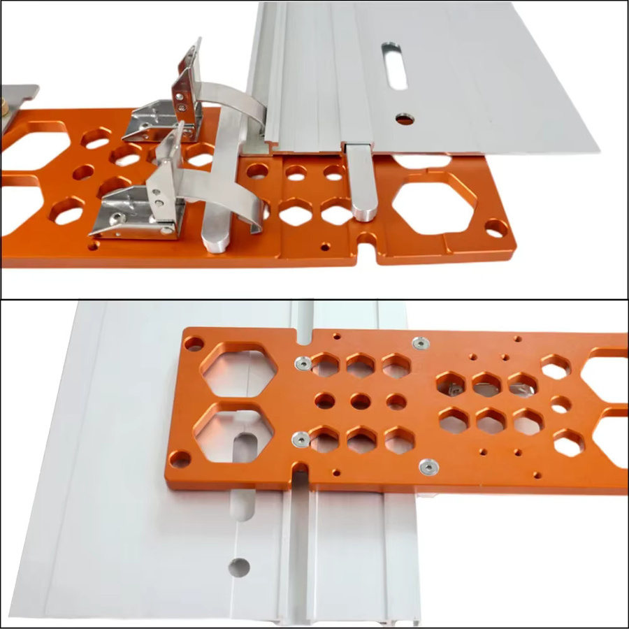FNICEL Aluminium-Positionierungsplatte für Holzbearbeitung mit 90-Grad-Winkelanschlag und Klemme in Orange für Festool und Makita Führungsschienen - Bild 4