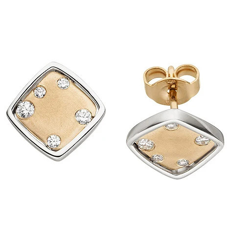 Colfem Ohrstecker 375 Gold, Weißgold, Rotgold, bicolor, matt, 10 Zirkonia, Unisex - Bild 1