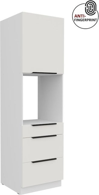 Küchen Hochschrank ARIA Weiß ultra matt Anti Fingerprint mit 3 Schubkästen und offenen Regalfächern Breite: 60 cm - Bild 1