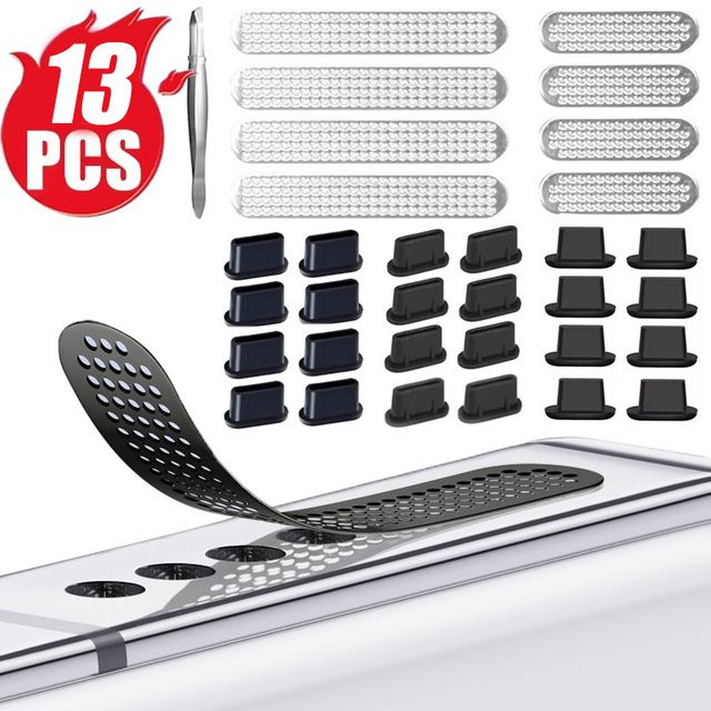 Universeller Anti-Staub-Aufkleber aus Metallgeflecht für iPhone 16 und USB-C sowie Micro-USB Anschlüsse, Farbe: Silber - Bild 1
