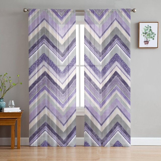 Super Six Innenvorhang aus Tüll in Lila mit Texturmuster, transparentes Chiffon-Voile für Wohnzimmer oder Schlafzimmer, Breite: 135 cm, Höhe: 137 cm - Bild 1
