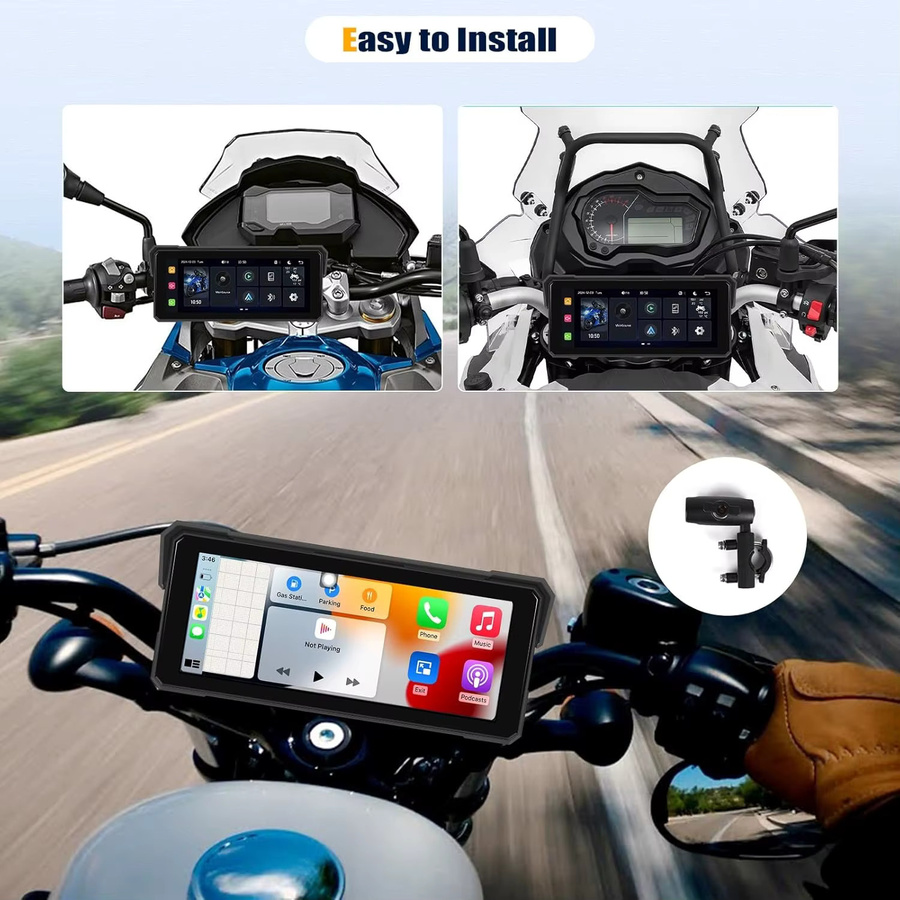 Jansite Motorrad-GPS-Navigationsgerät mit 8,1 Zoll IPS-Bildschirm, kabelloses CarPlay und Android Auto, wasserdicht nach IPX7, digitales Moto-Armaturenbrett mit TPMS, Schwarz - Bild 4