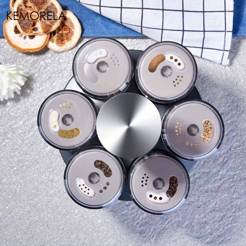 KEMORELA 360 Grad rotierendes Gewürzflaschen-Set aus Glas in Transparent, Küchen-Organizer für Salz, Zucker und Pfeffer, Höhe: 18,0 cm, Breite: 14,0 cm - Bild 2